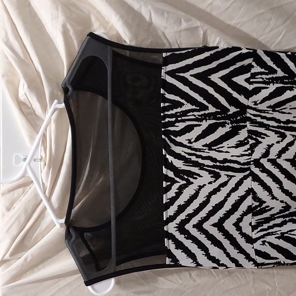 En Focus Zebra Striped Layered Front Skirt with Mesh Top Bodice Sleeveless Dress - Picture 6 of 8